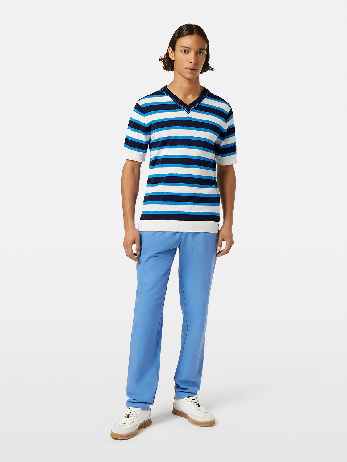 Striped Knit V-Neck T-Shirt