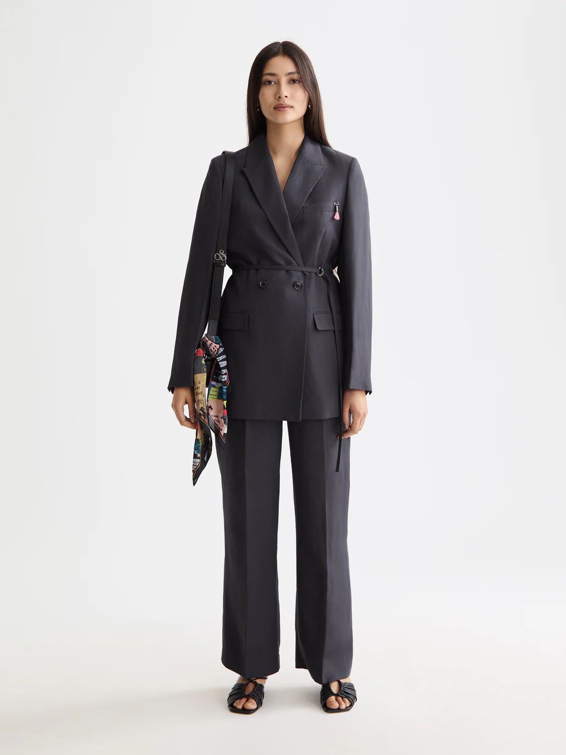 Double Breasted Belted Drapey Blazer