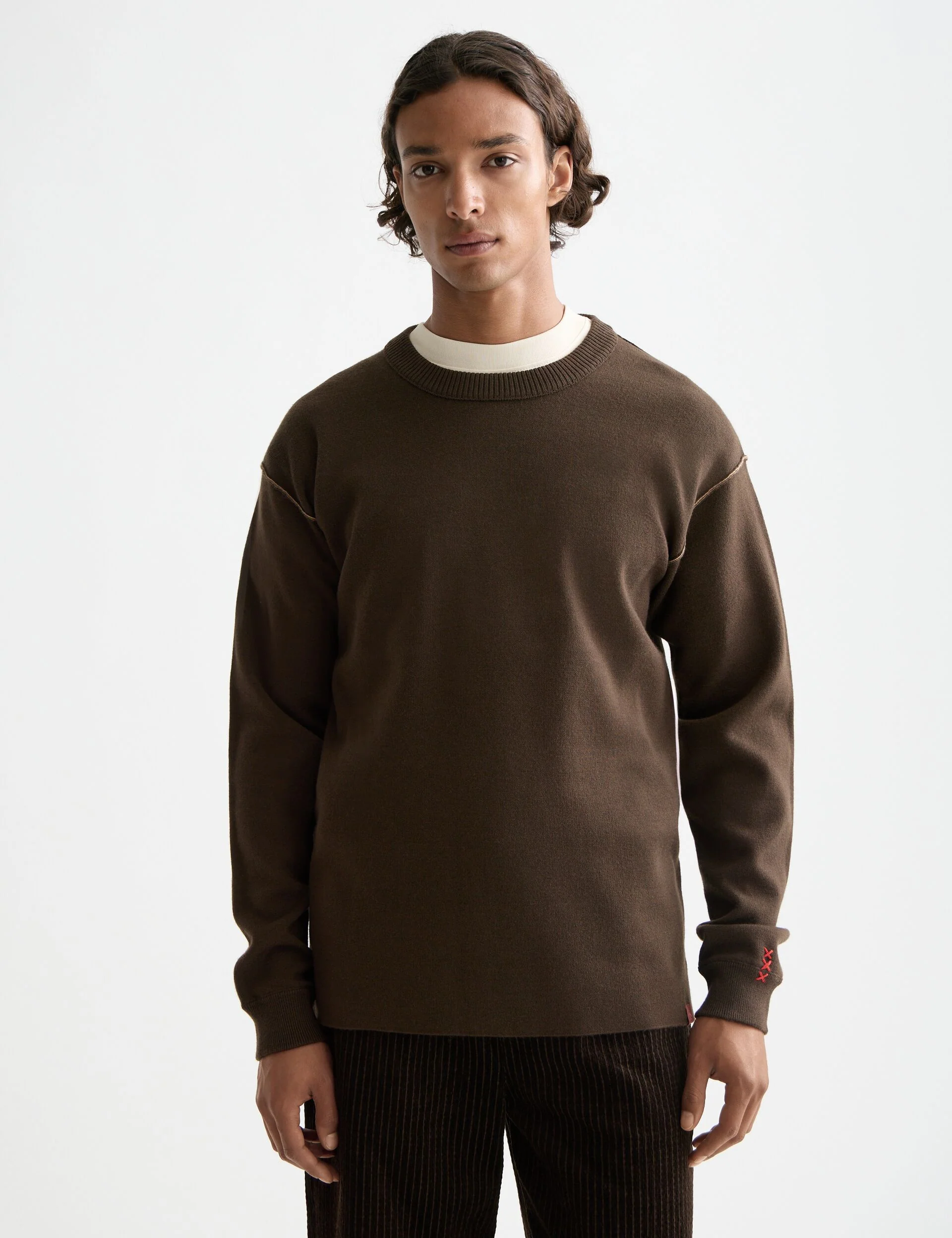 Merino double face dropped shoulder crewneck