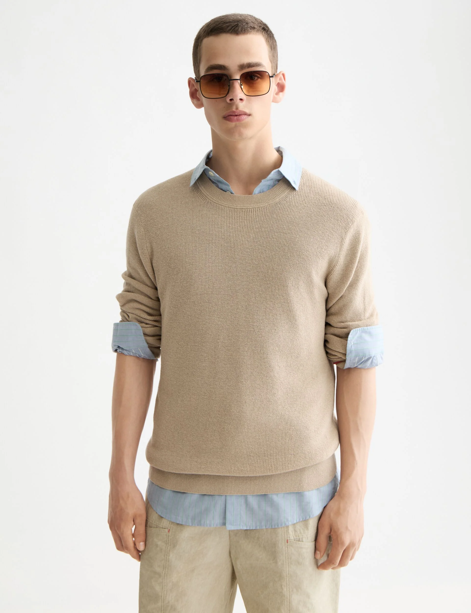 Linen blend crew neck