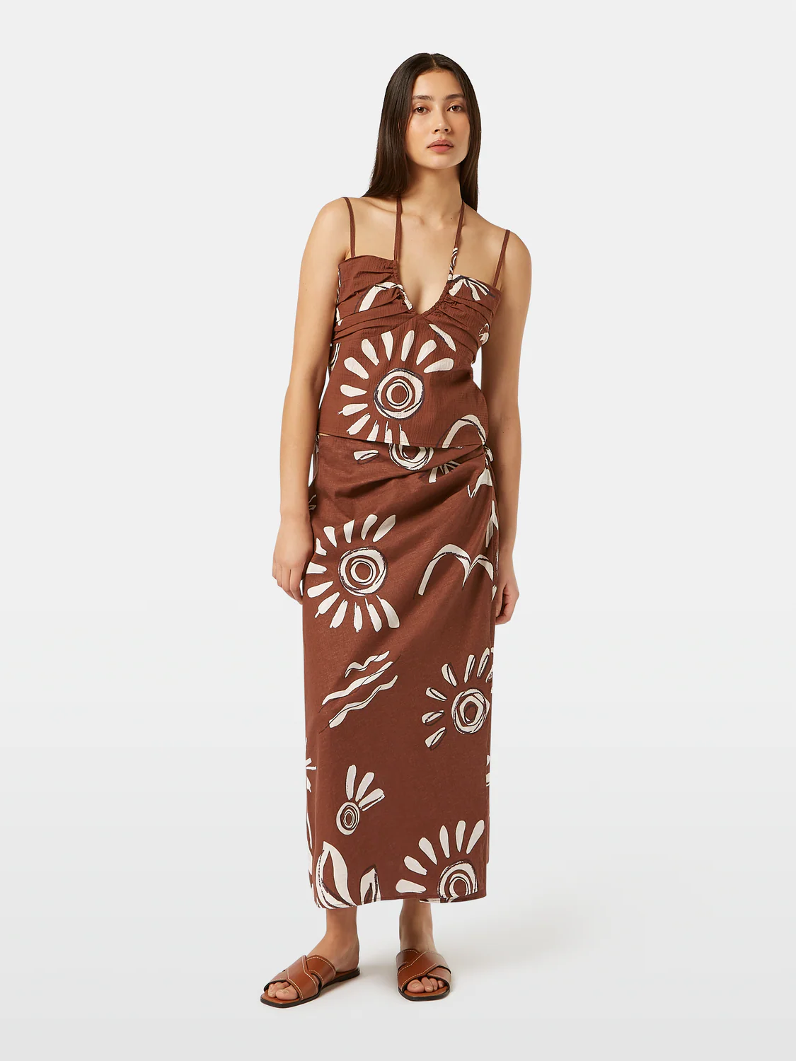 Inky Sun Gathered Strappy Tank Top