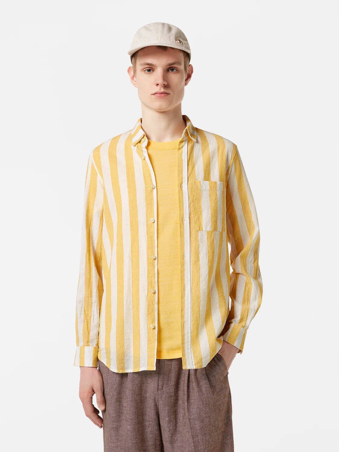 Regular-Fit Yarn-Dyed Linen Blend Stripe Shirt