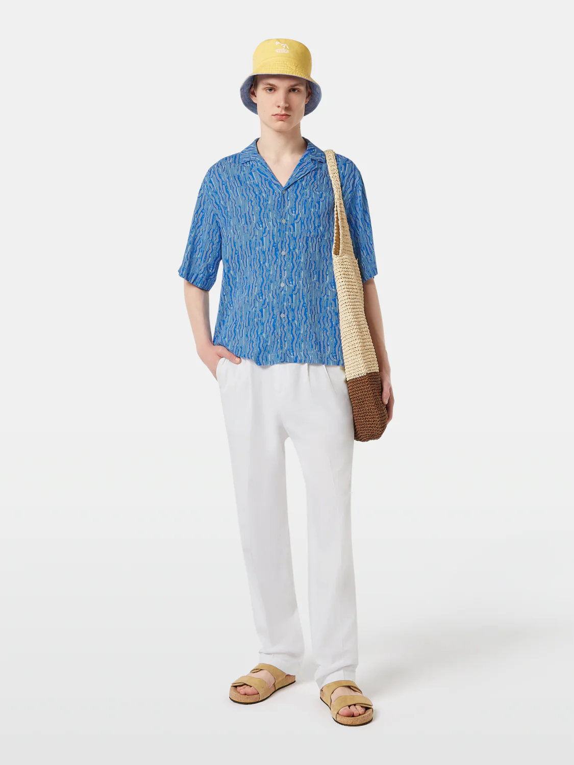 Pleated Relaxed Straight Cotton-Linen Twill Chino