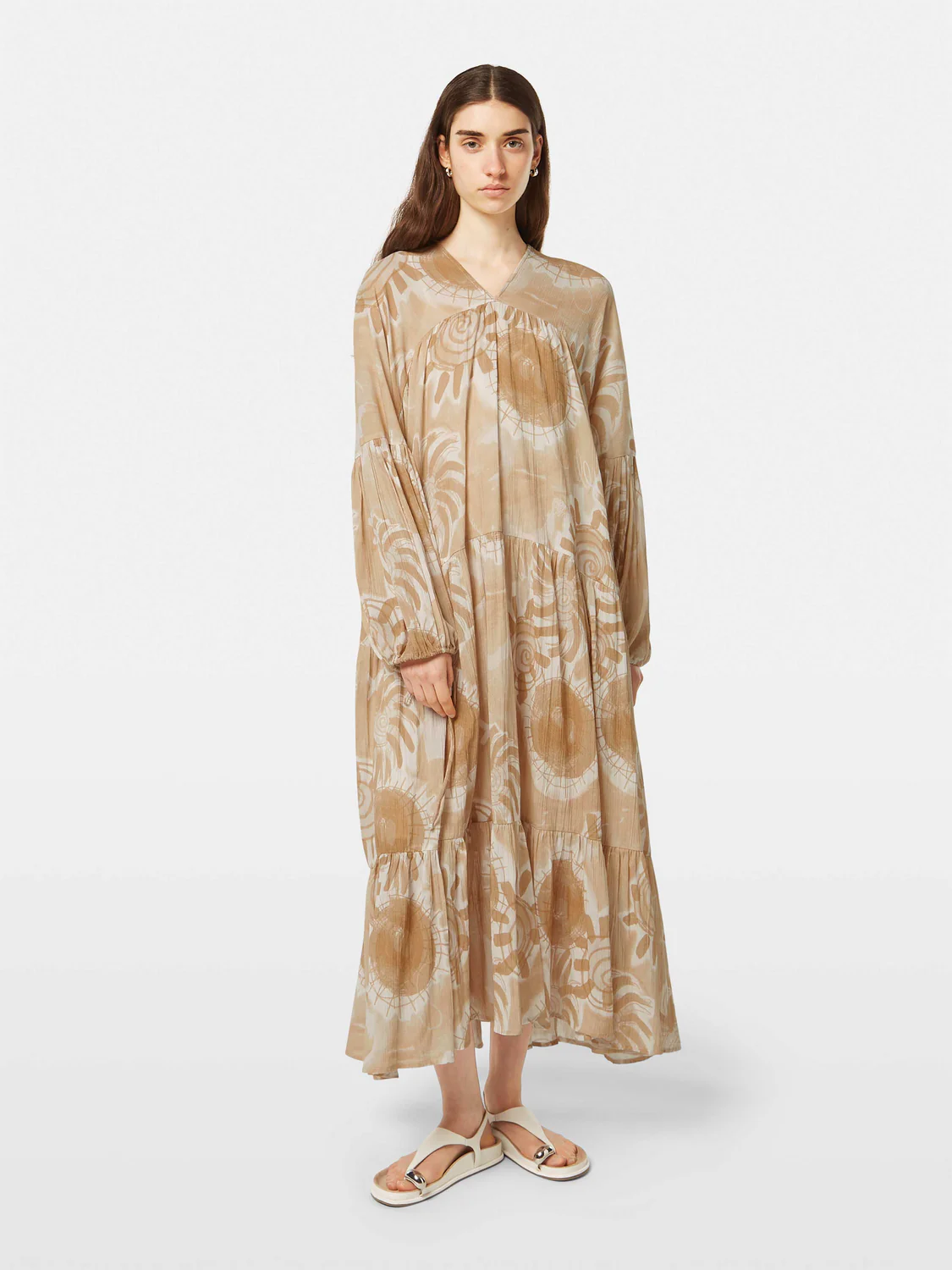 Abstract Sun Printed Crinkle Maxi Dress