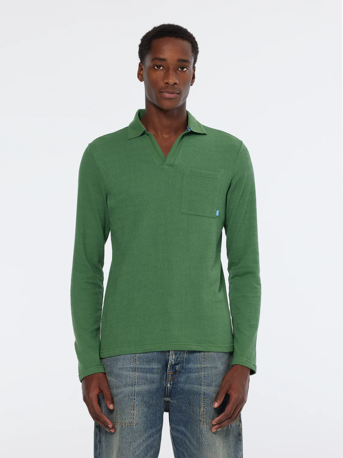 Relaxed Fit Long Sleeve Front Pocket Polo