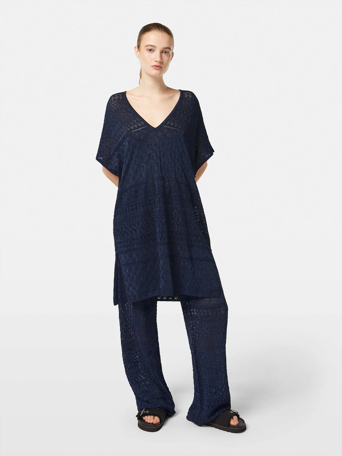 Metallic Pointelle Knit Trouser