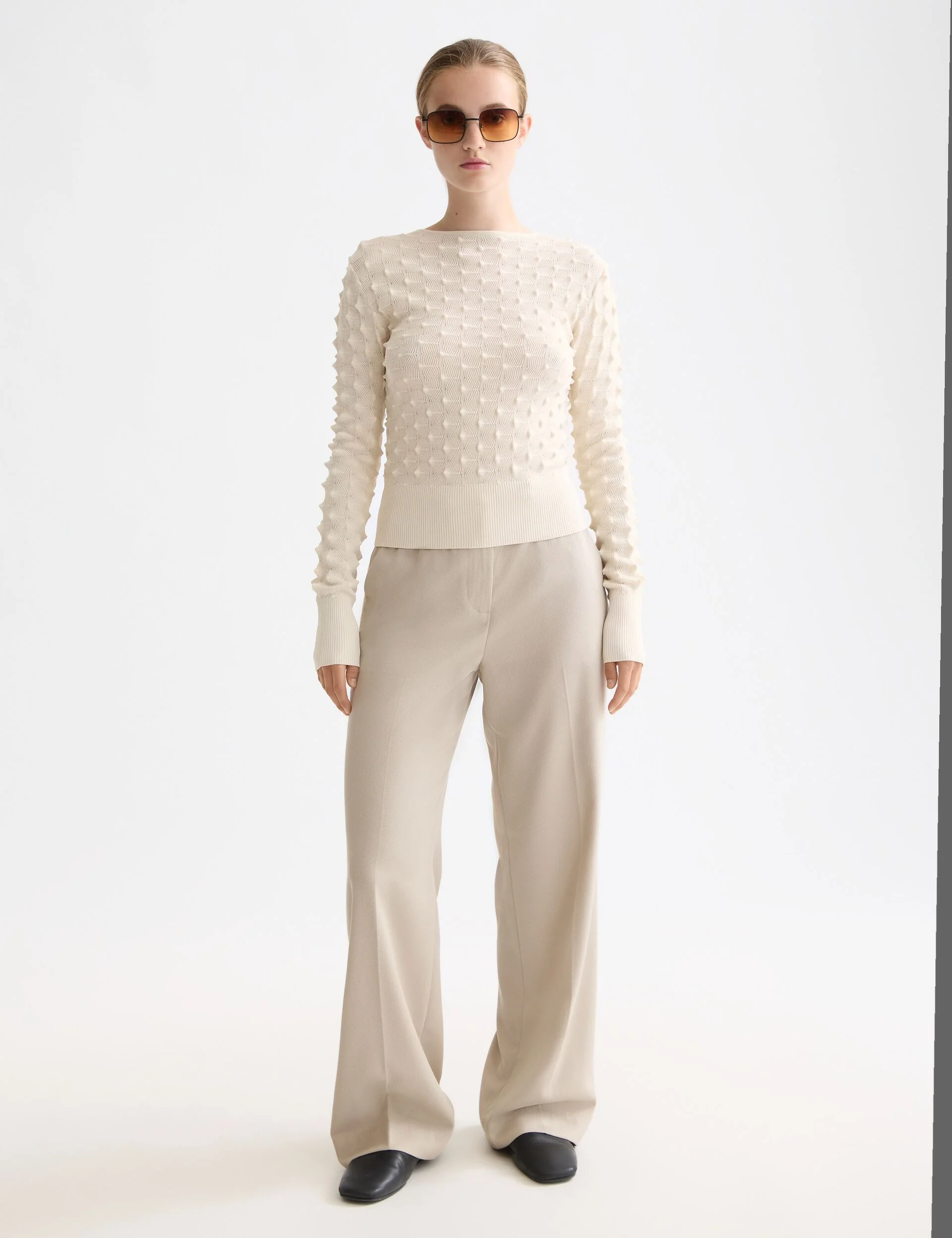 Slash neck textured stitch pullover