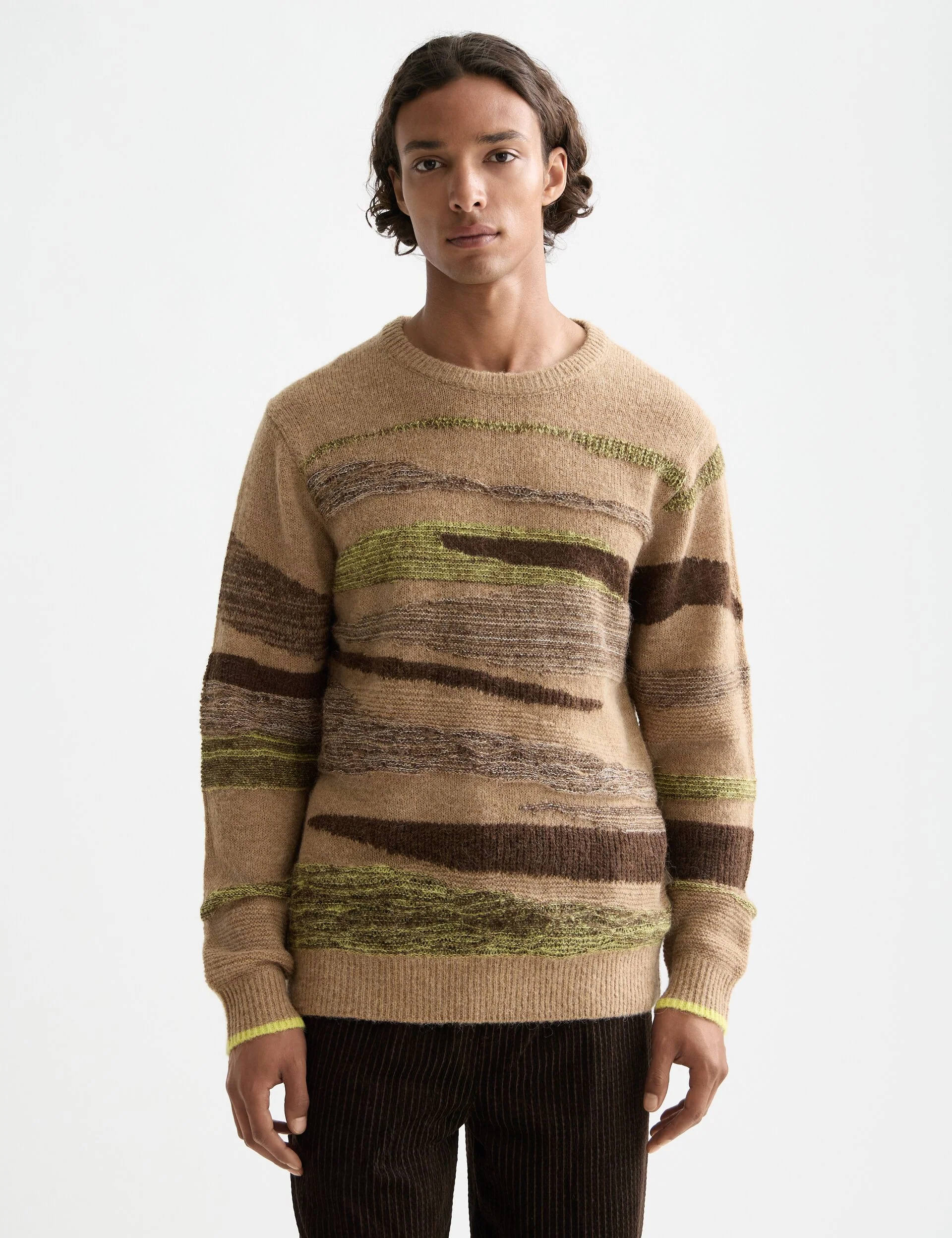 Fluffy alpaca wool blend crew neck