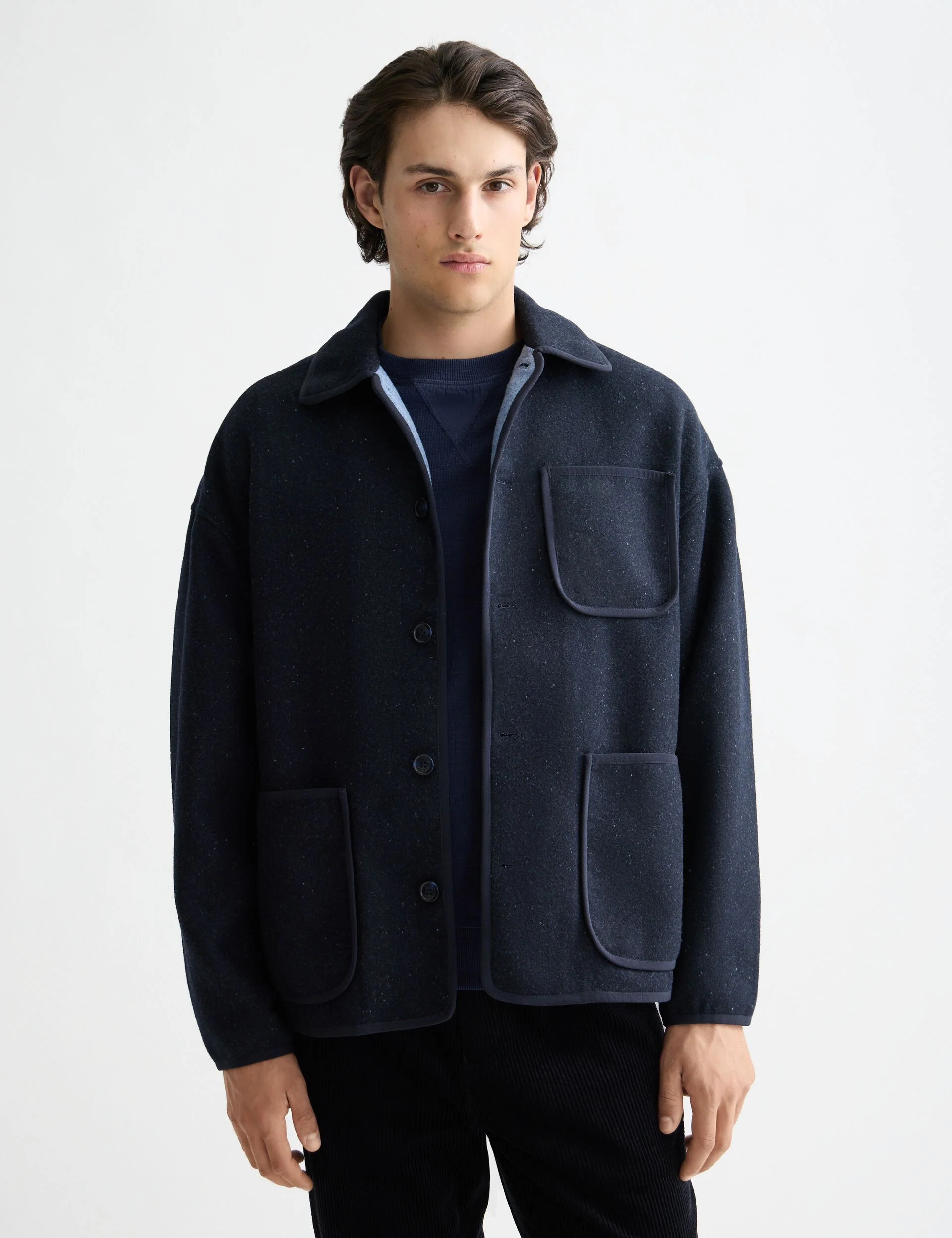 Double-faced wool-blend overshirt