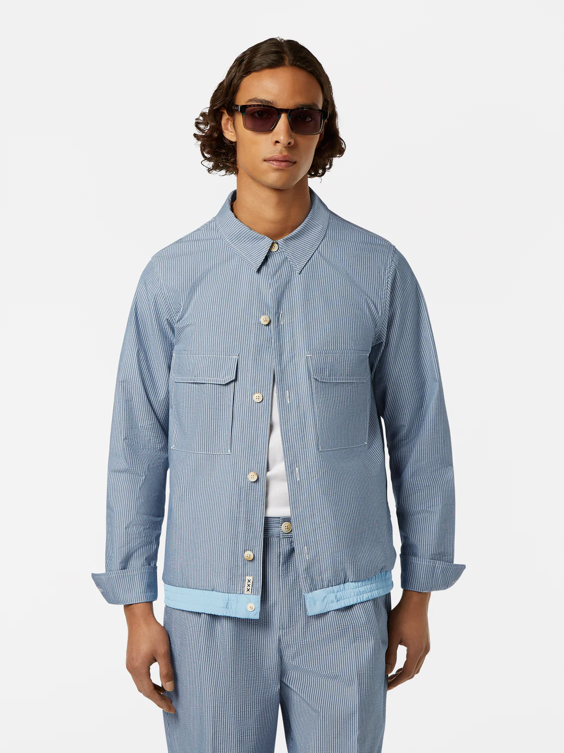 Nylon Trim Seersucker Overshirt
