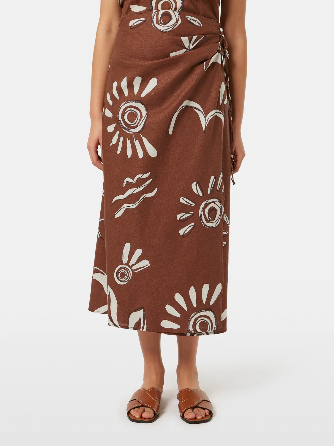 Inky Sun Linen Blend Wrap Skirt