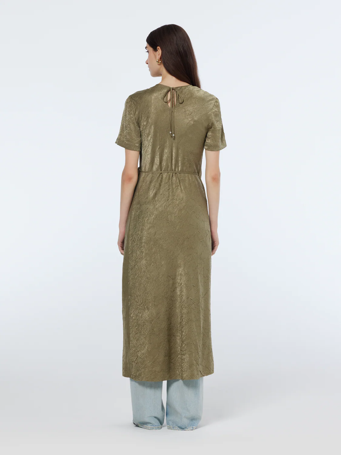 Midi Crushed Satin Wrap Dress