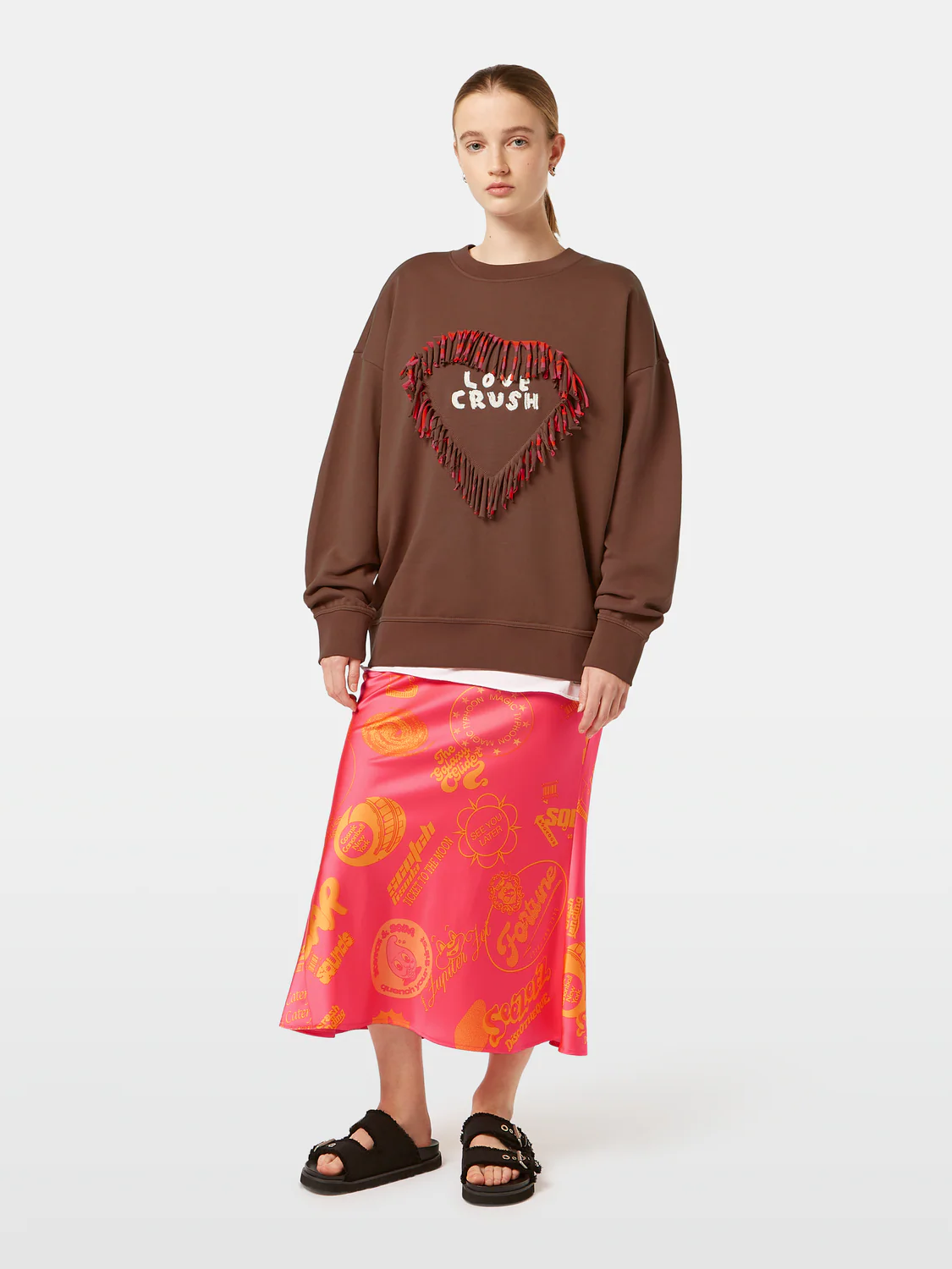 Love Crush Fringed Heart Oversized-Fit Sweatshirt