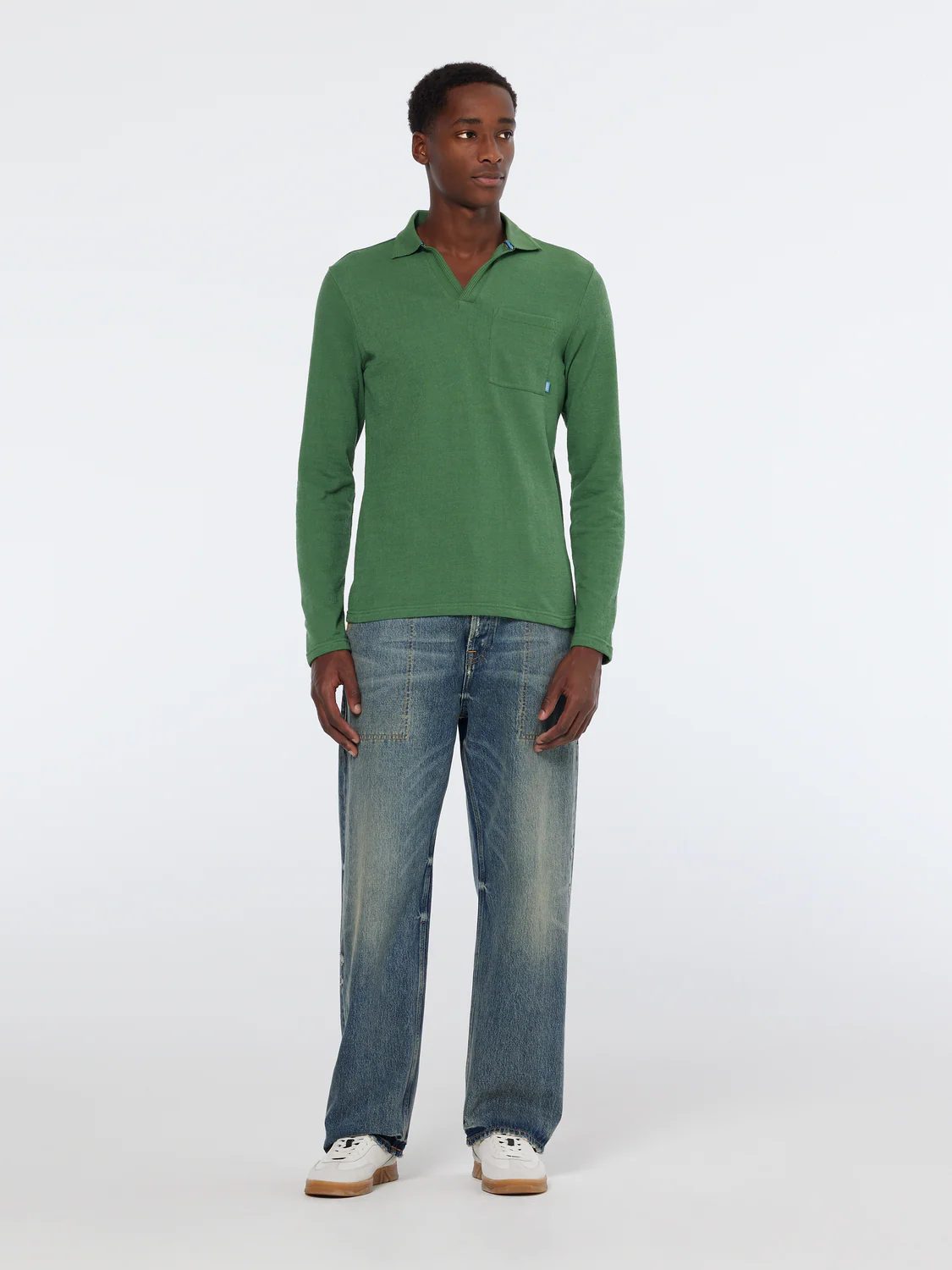 Relaxed Fit Long Sleeve Front Pocket Polo