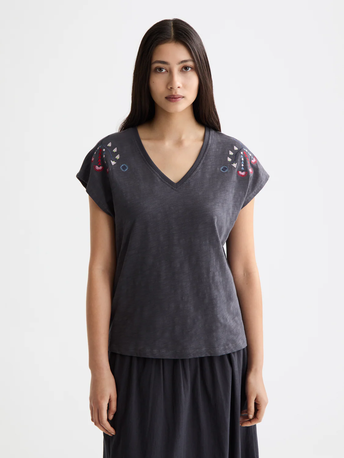 Embroidered V-Neck T-Shirt