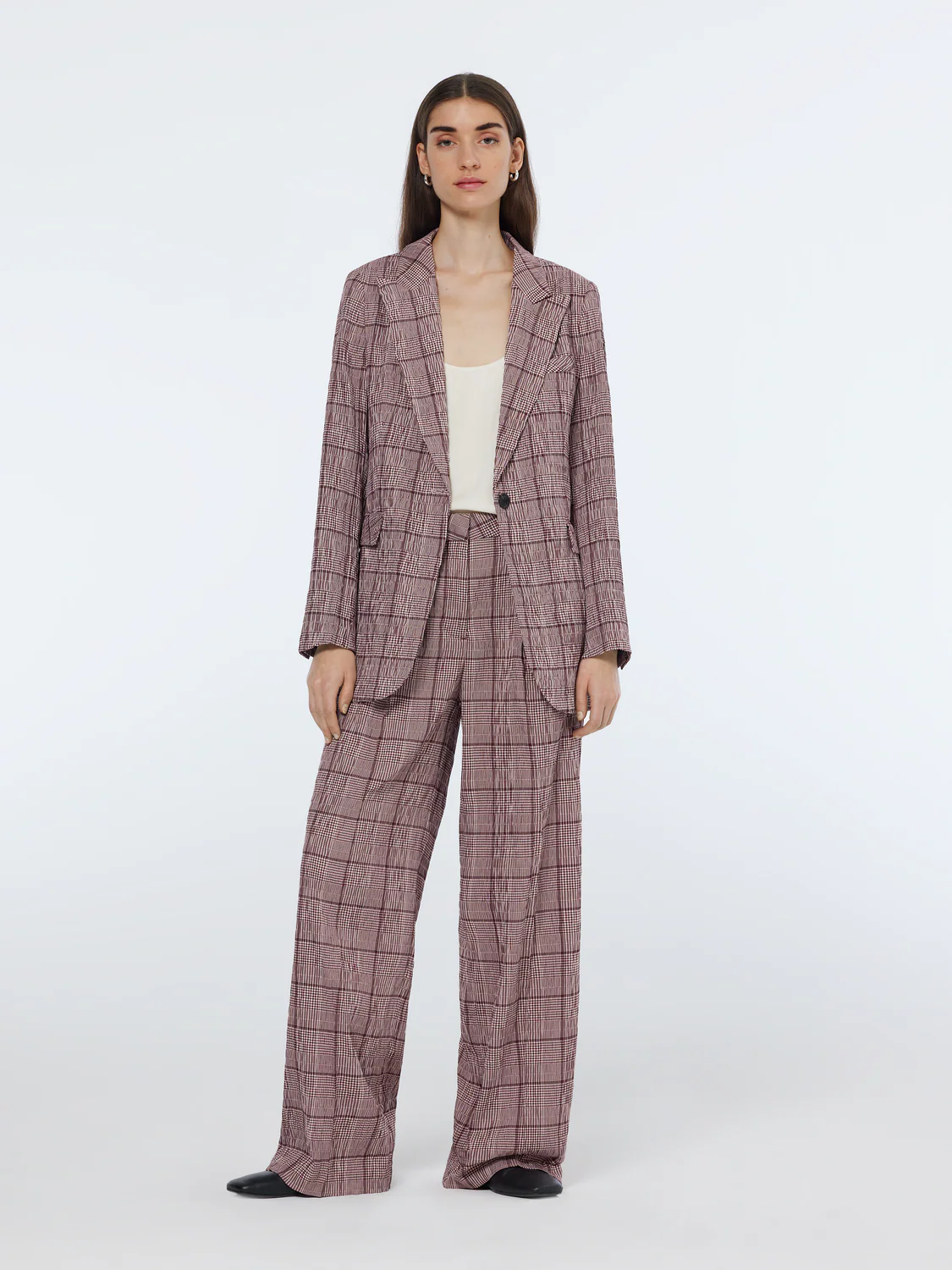 Rose High-Rise Wide-Leg Prince Of Wales Seersucker Pant