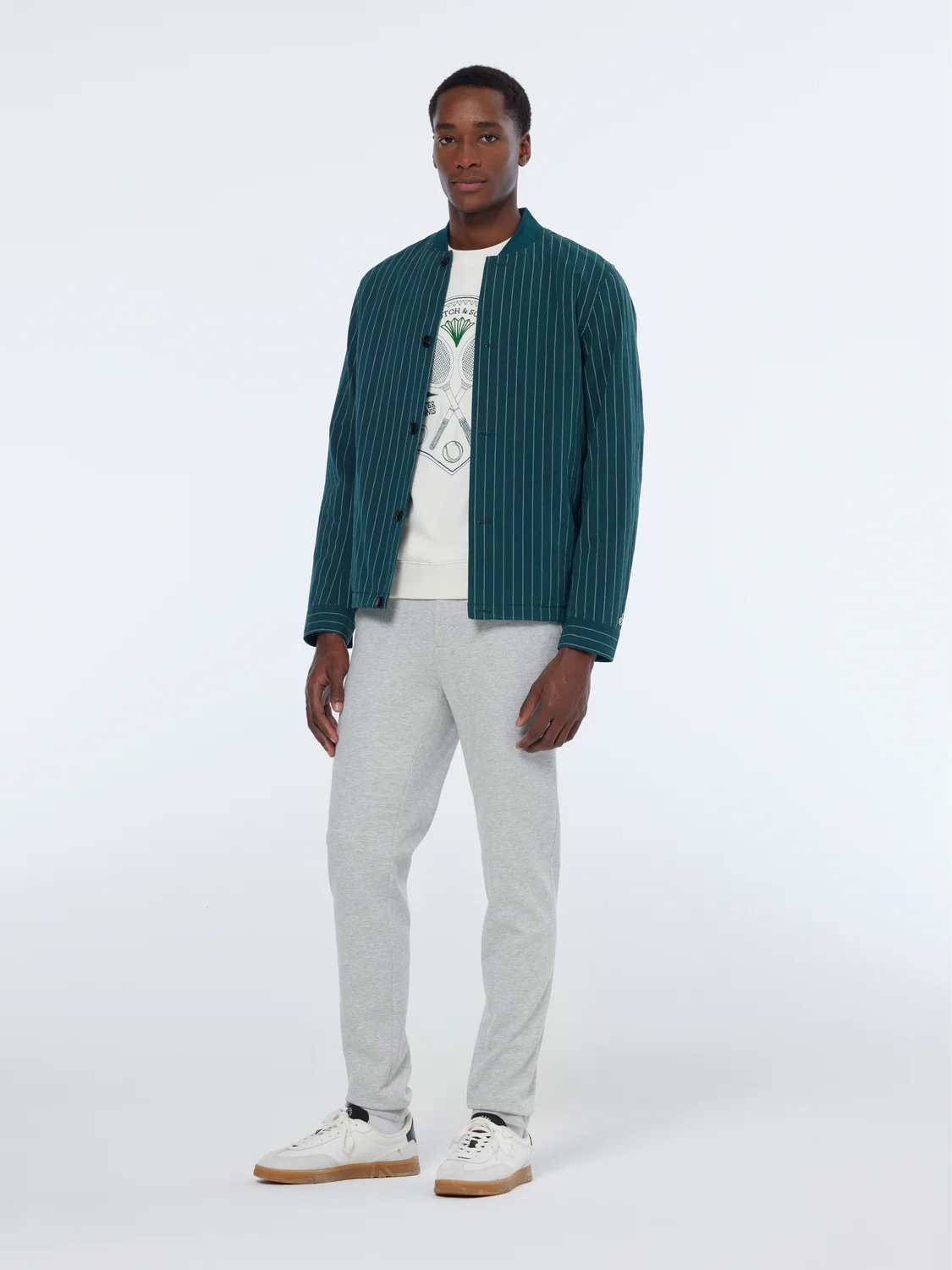 Pinstriped Cotton-Blend Button Up Jacket