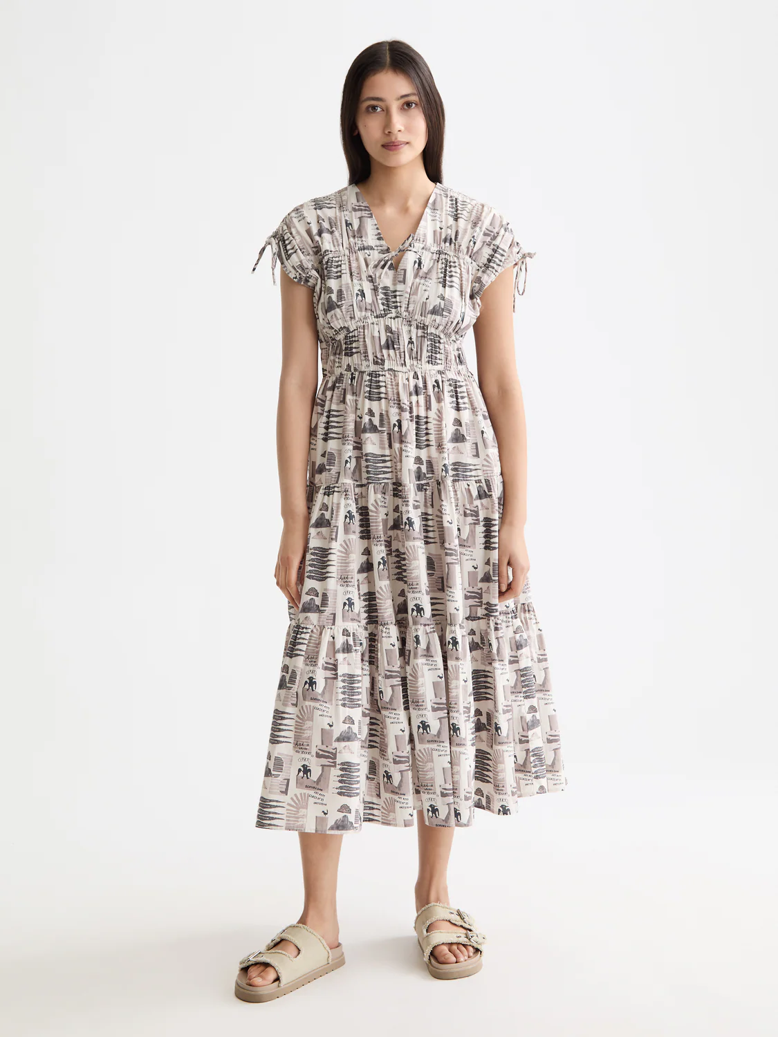 Gathered Midi Dress With Tied Details