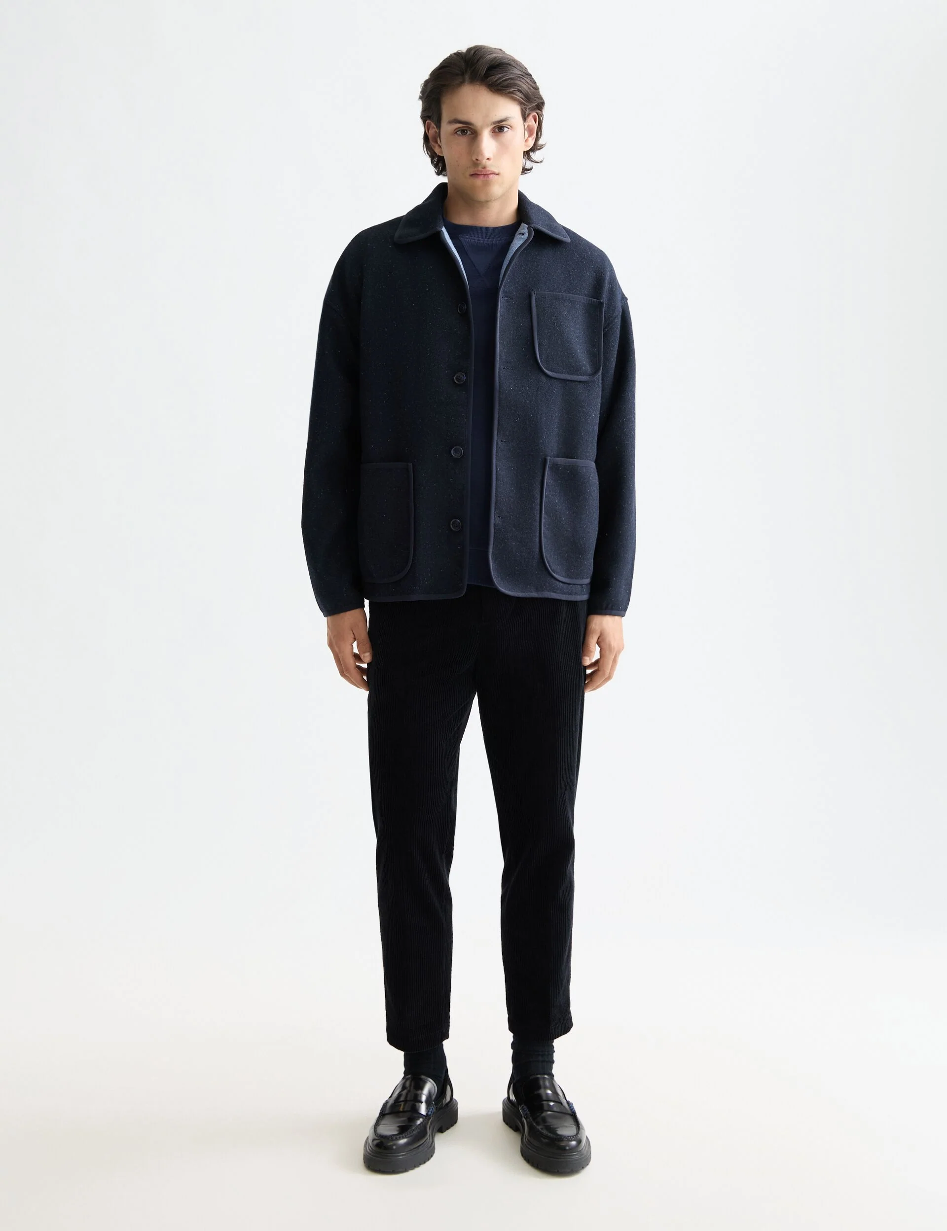 Double-faced wool-blend overshirt