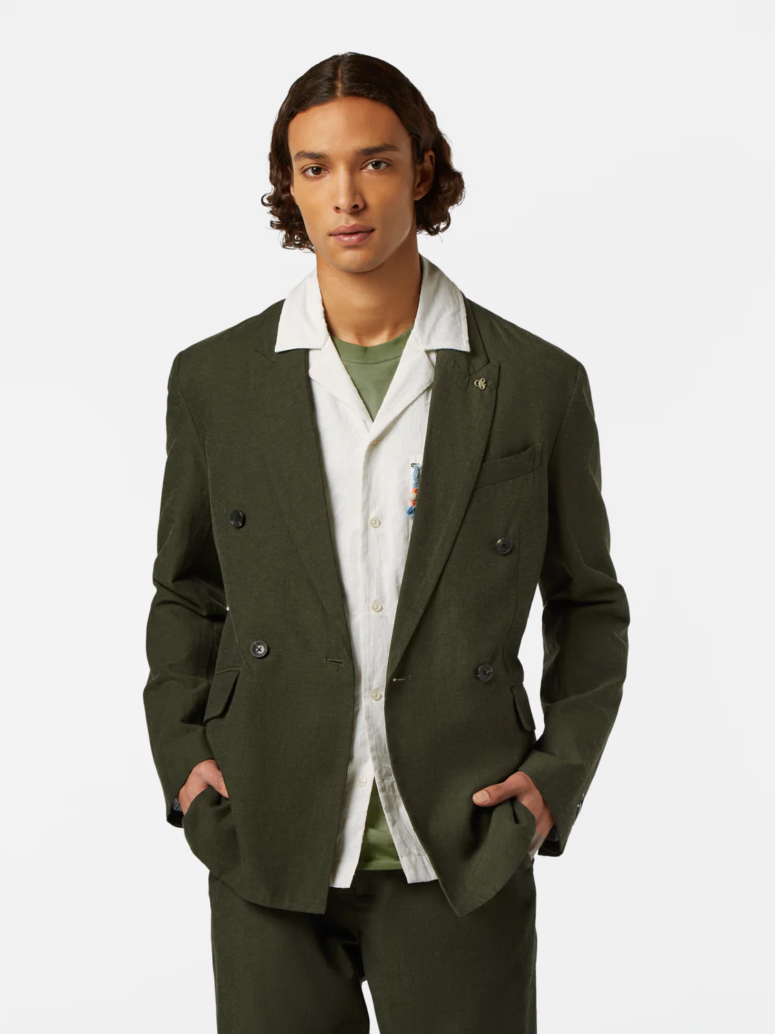 Double-Breasted Linen-Blend Blazer