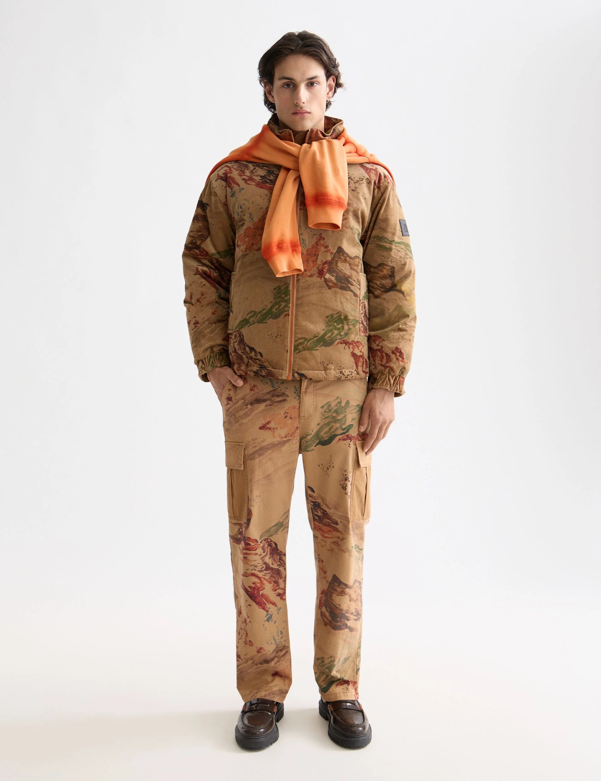 Harper-Printed garment-dyed cotton blend loose tapered cargo