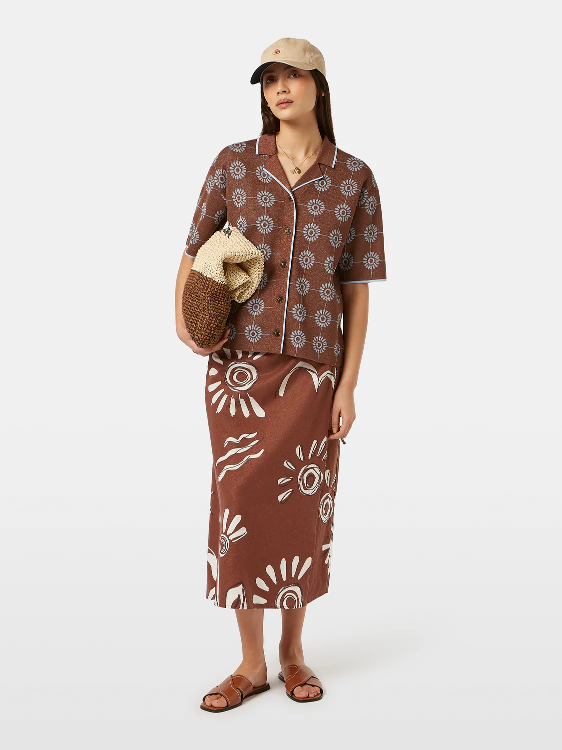 Inky Sun Linen Blend Wrap Skirt