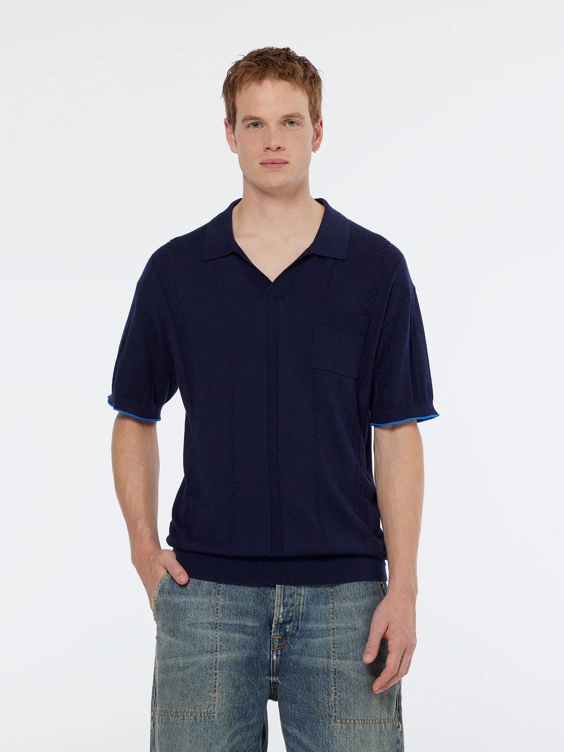 V-Neck Relaxed Fit Knit Polo
