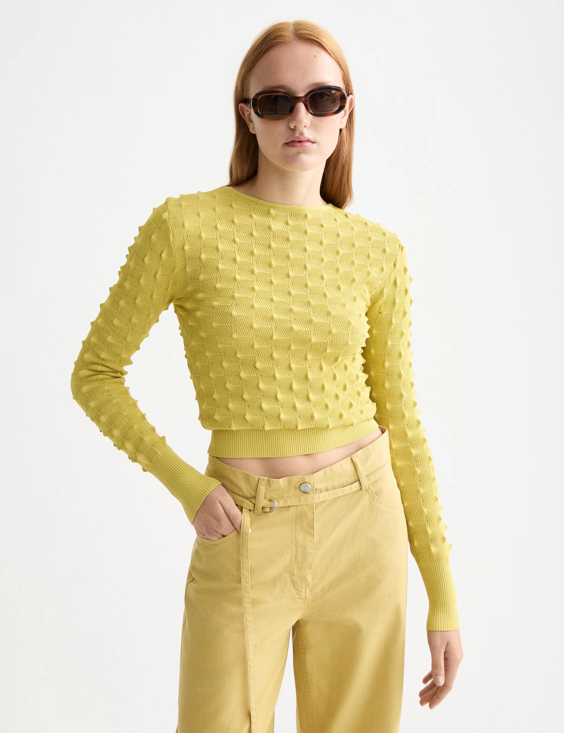 Slash neck textured stitch pullover
