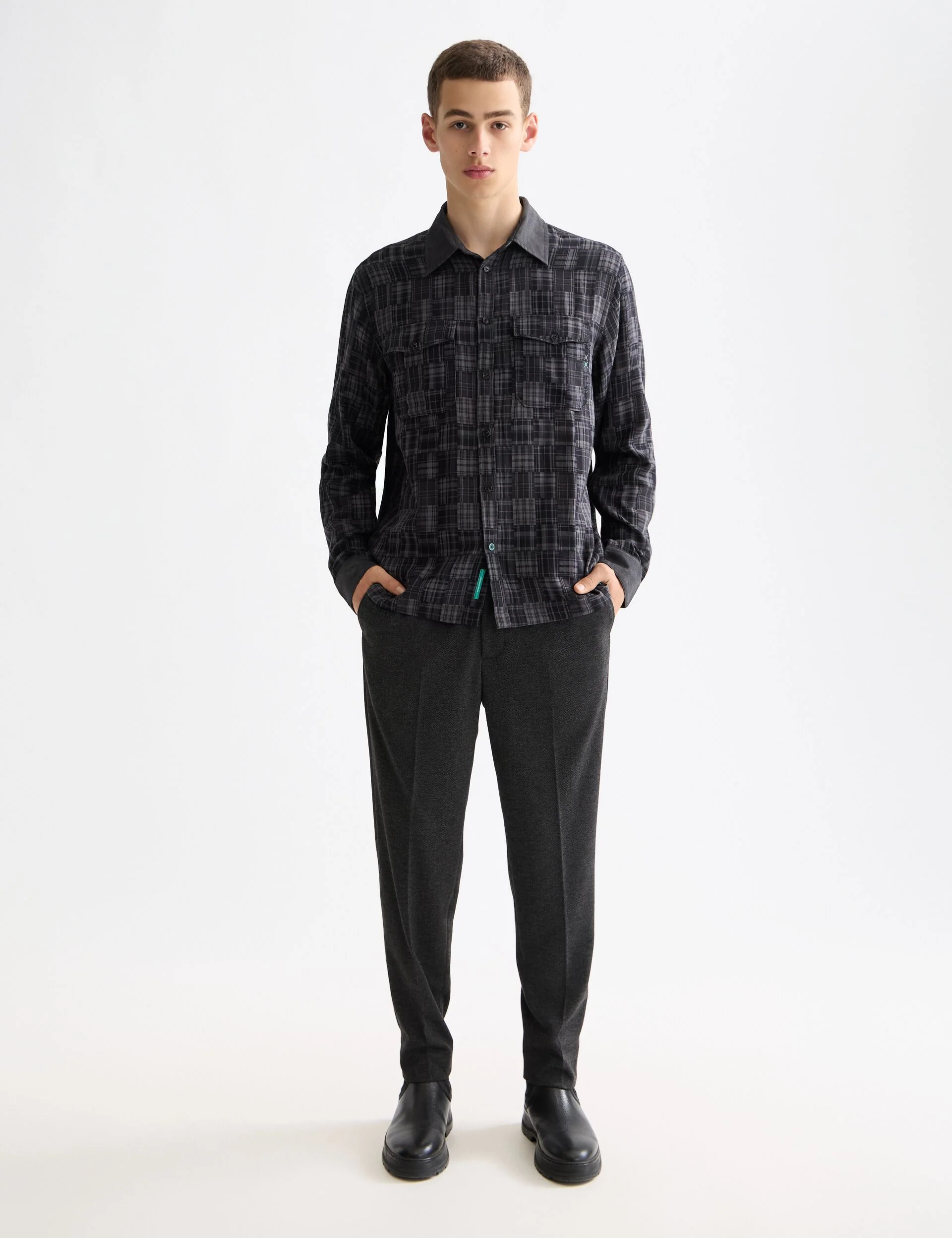 Patchwork flannel relaxed-fit shirt