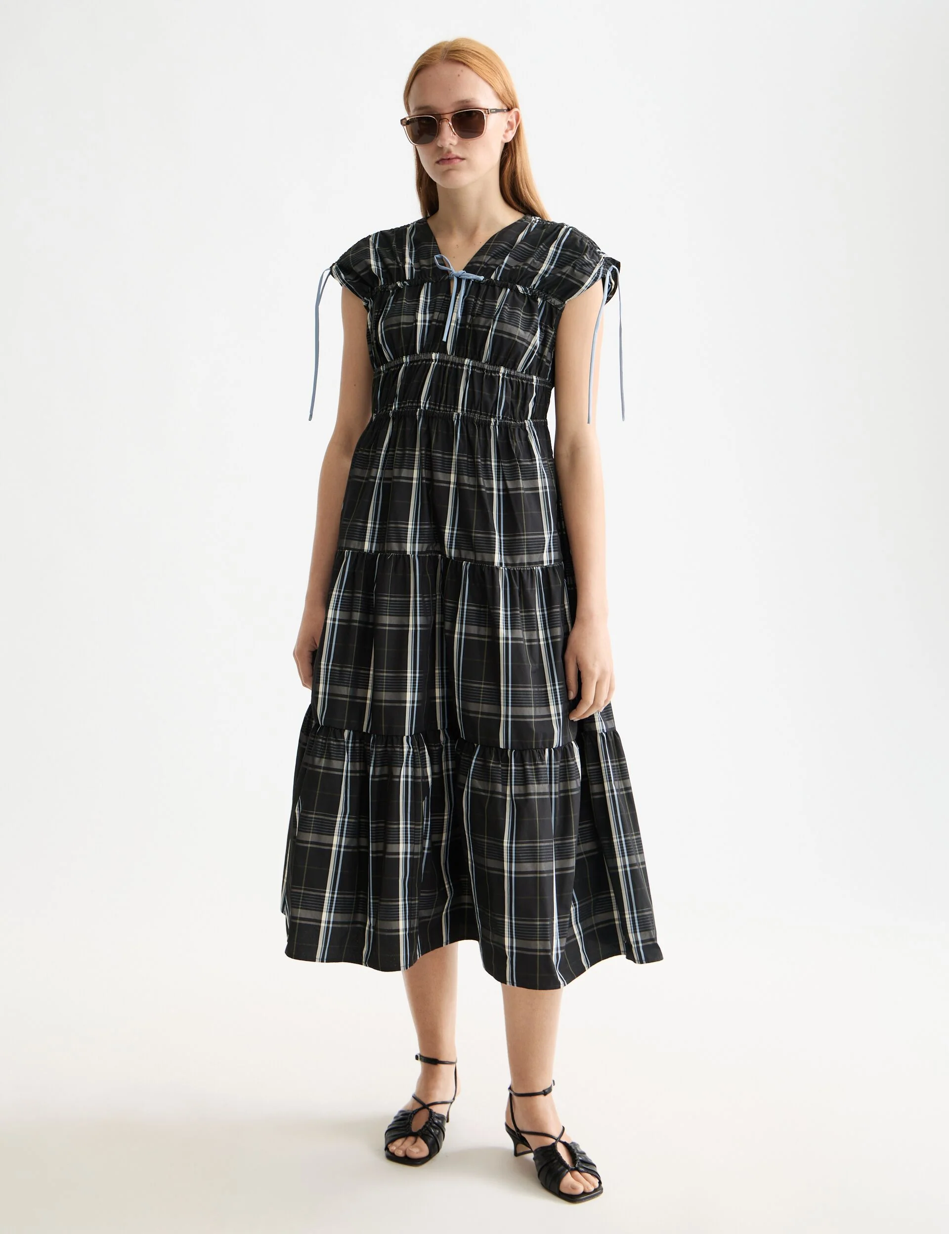 Gathered Taffeta midi dress with tied details