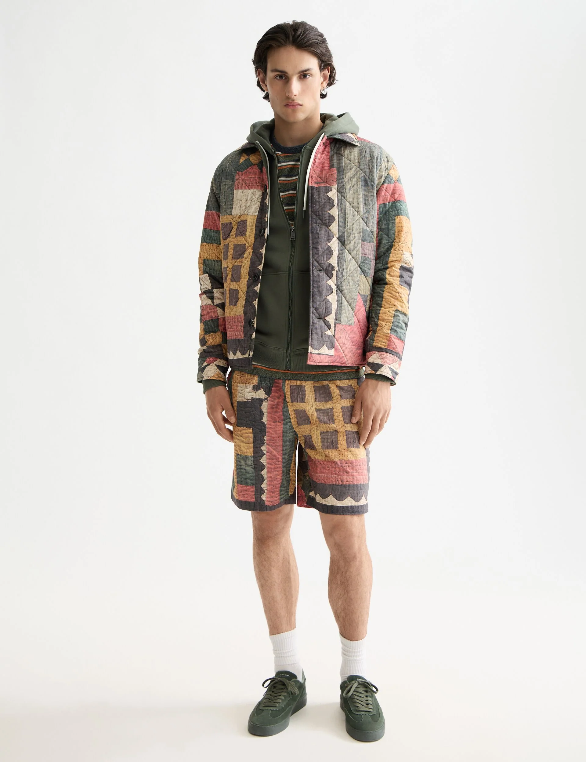 Patchwork mountain print overshirt