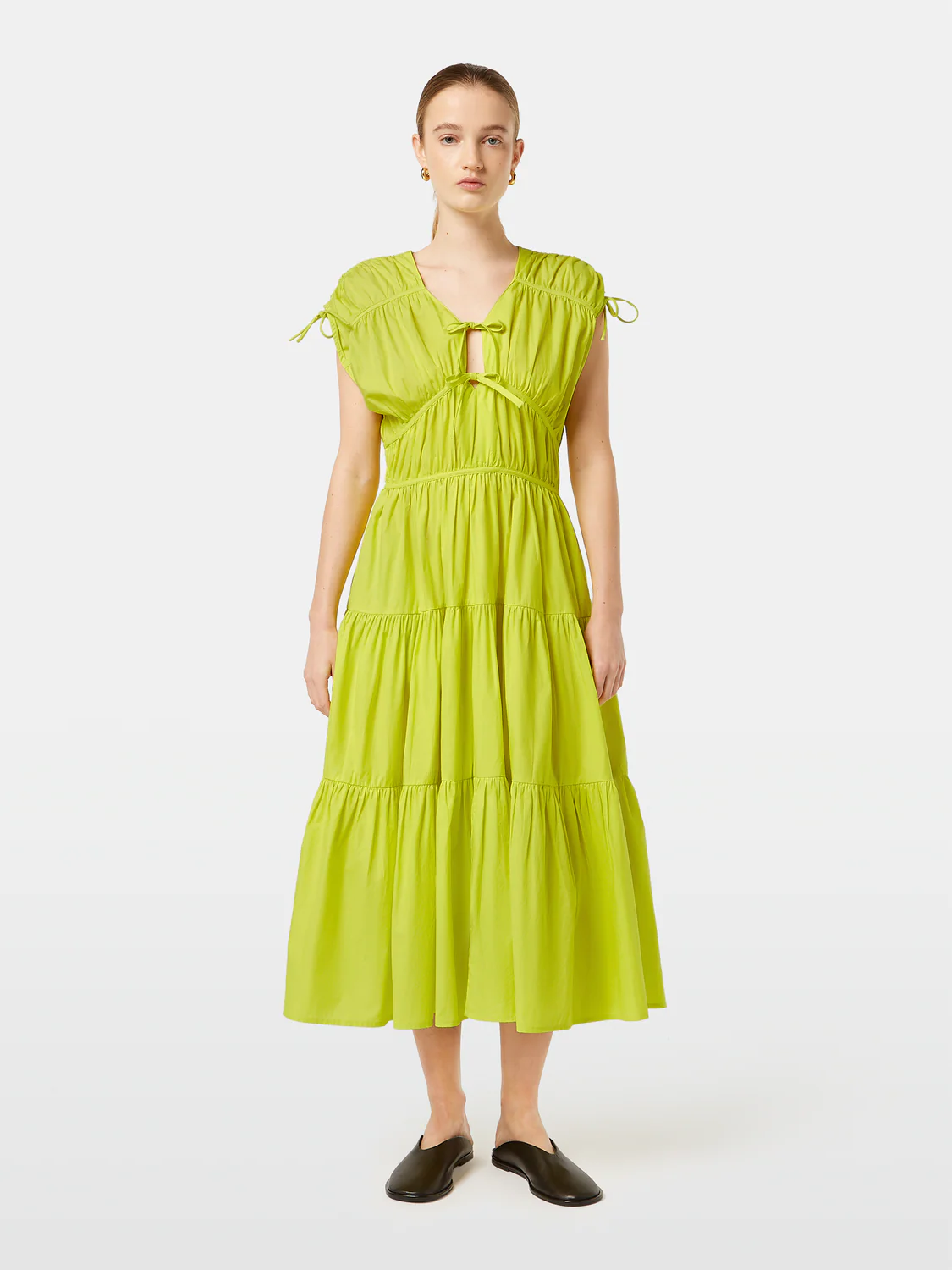 Tiered Poplin Midi Dress