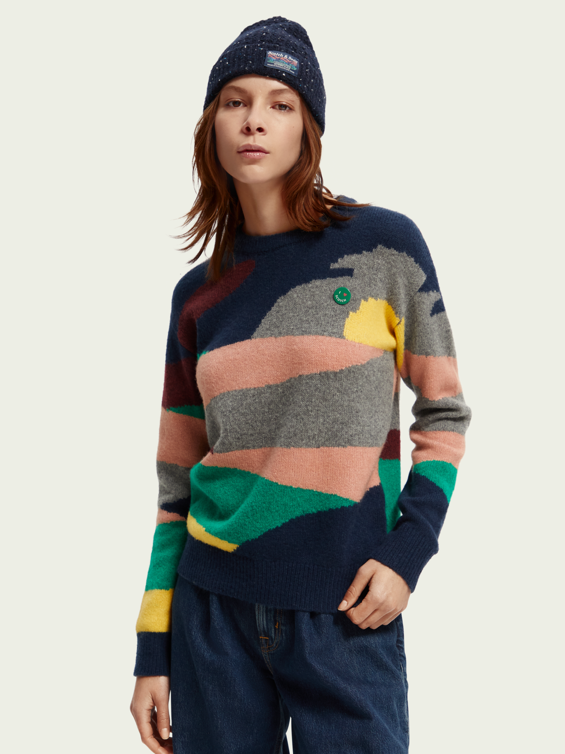 Wool-Blended Intarsia Knit Sweater