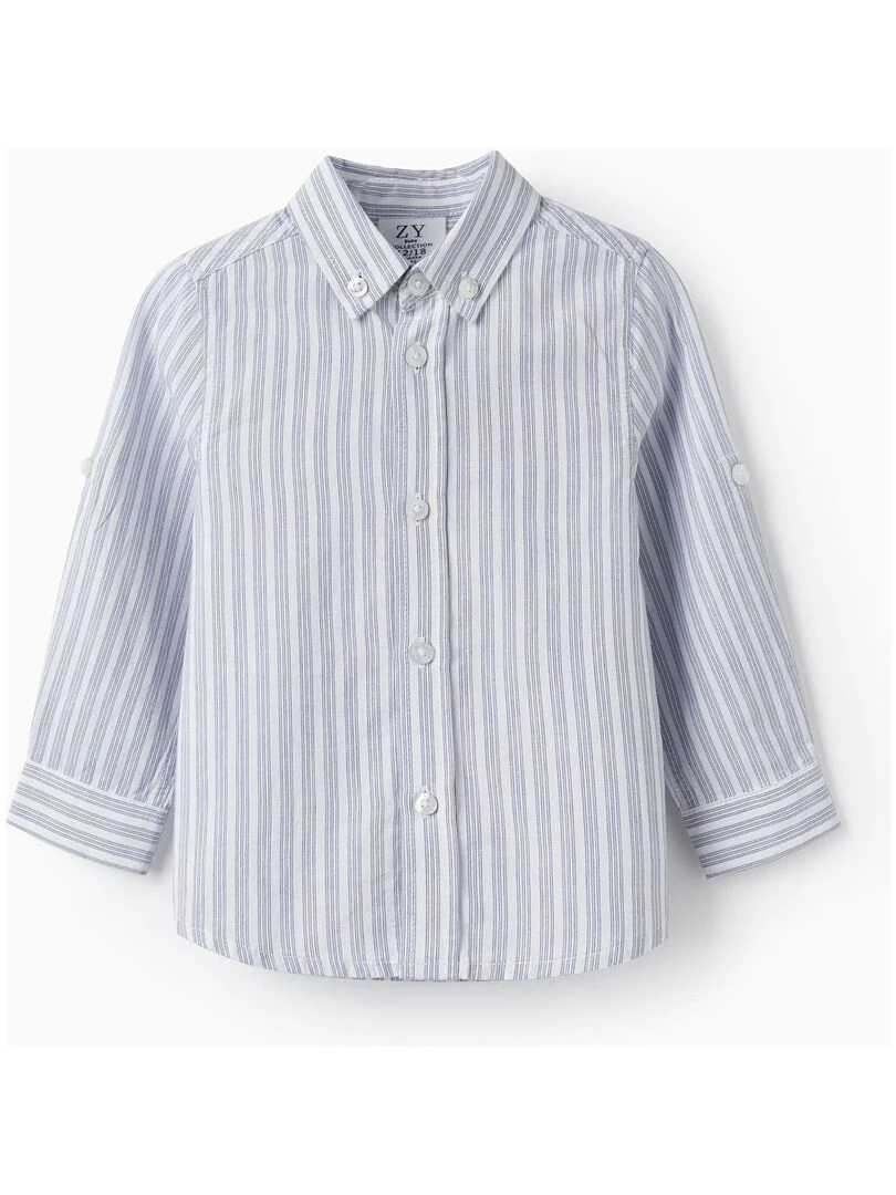 Chemise en coton à rayures pour bébé garçon manches longues SPRING BEGINS Bleu