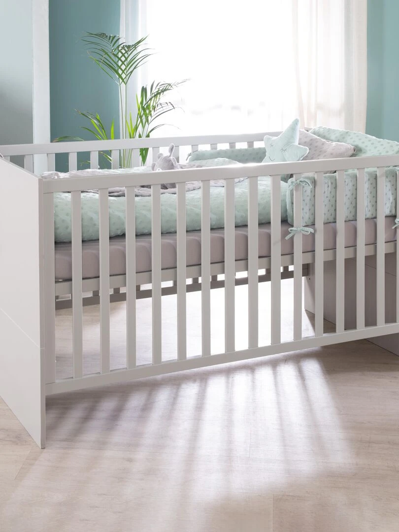 ROBA Lit Bébé Évolutif Lea en Bois Convertible En Lit Junior Hauteur Réglable Gris Clair Gris