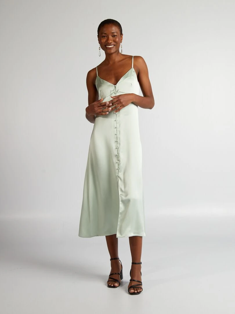 Robe en satin avec ouverture boutonnée   Vert