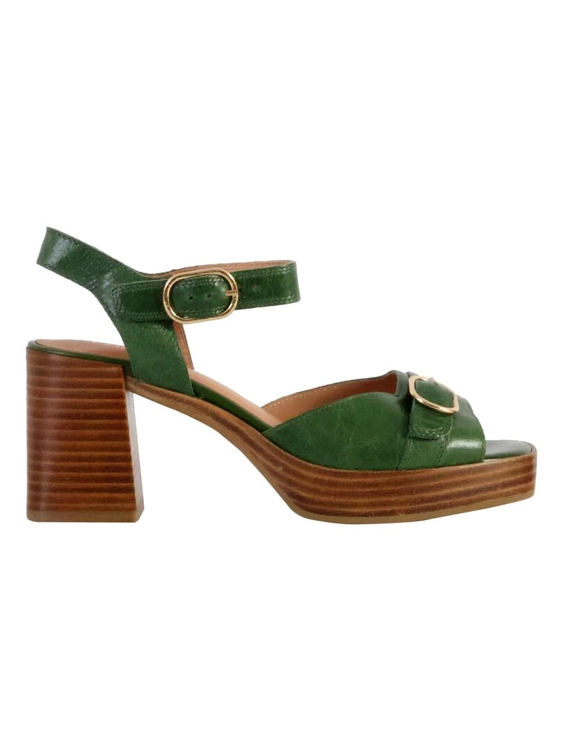 Sandale à Talon Cuir Emilie Karston Rose   Vert