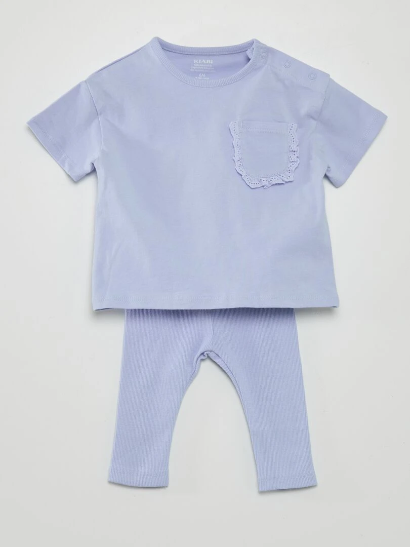 Ensemble en coton tee shirt + legging 2 pièces Bleu