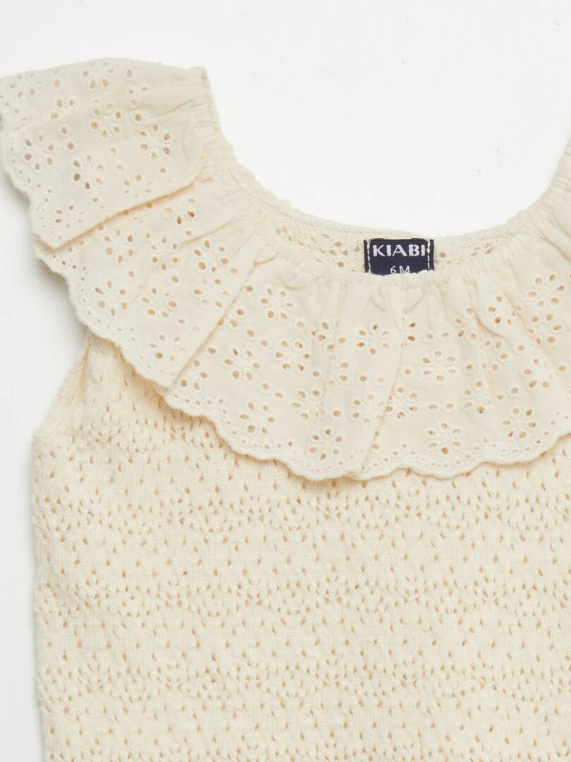 Pull sans manches en broderie anglaise   Beige