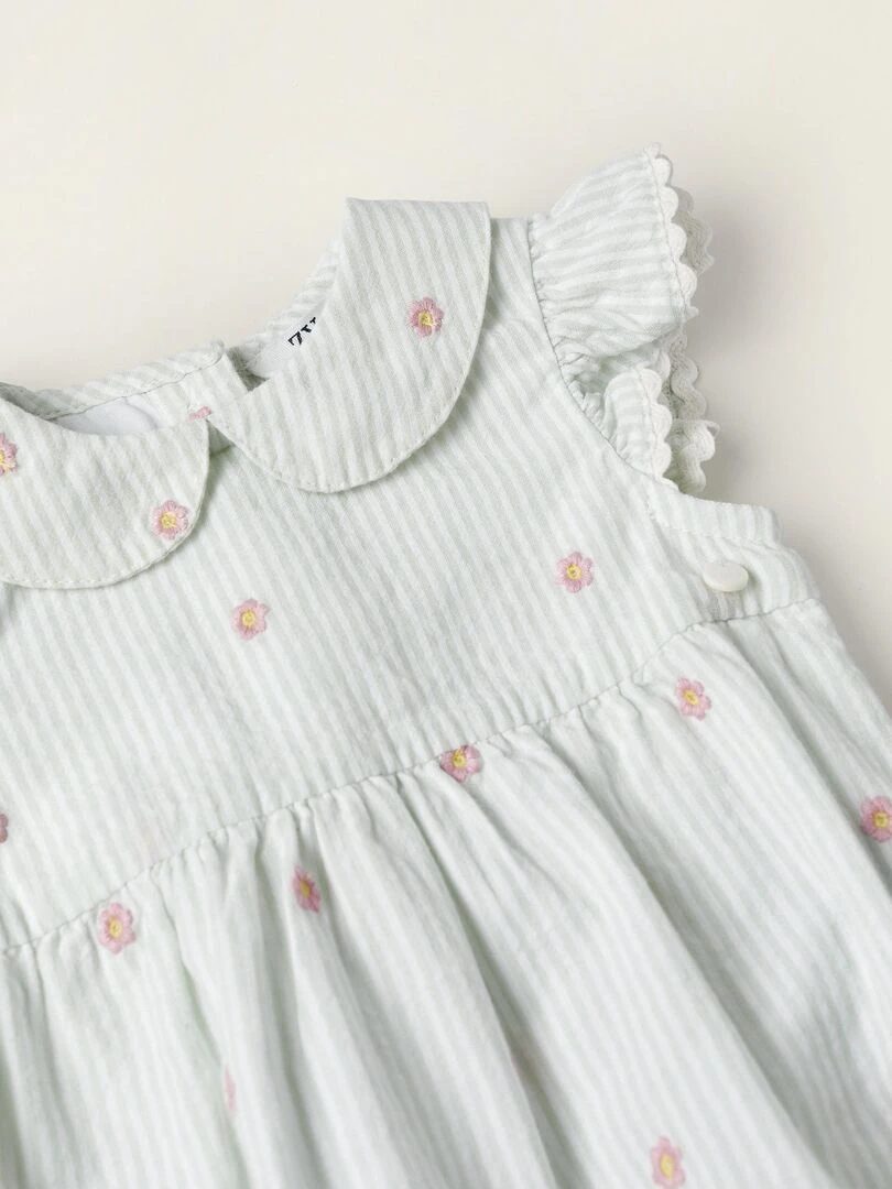 Combinaison en coton à volants pour nouveau né 'Floral' manches longues   Blanc