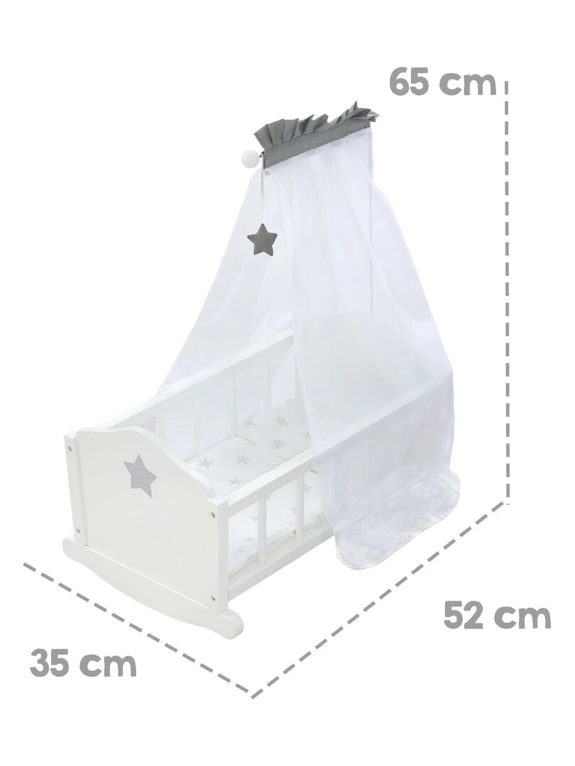 ROBA Berceau de Poupée Complet "Stella"   Inclus Textile à Motif Étoile   Blanc/Gris   N/A
