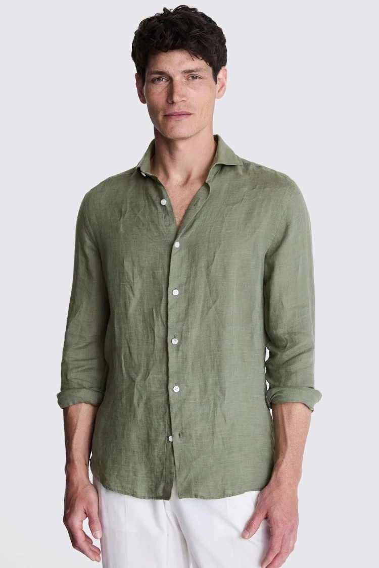 Tailored Fit Green Linen Shirt Buy Online at Moss