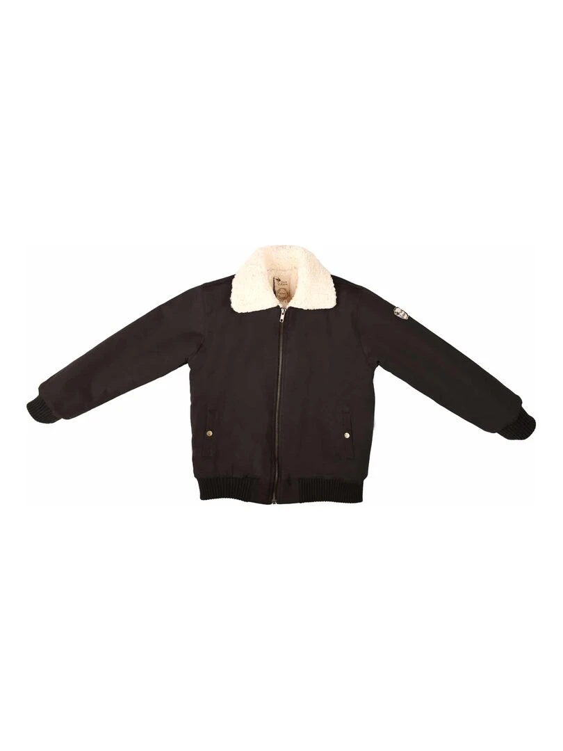 Blouson Noir Garçon  Doublure Col en Fausse Fourrure  TOP GUN   'LA FAUTE A VOLTAIRE'   Noir Blanc