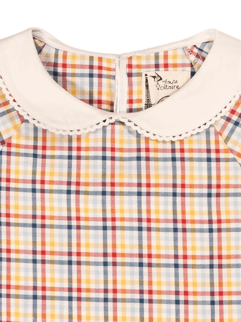 Blouse Col CLAUDINE Fille Carrx Jaunes Rouges Bleus 'LA FAUTE A VOLTAIRE' Bleu Multicolore Blanc