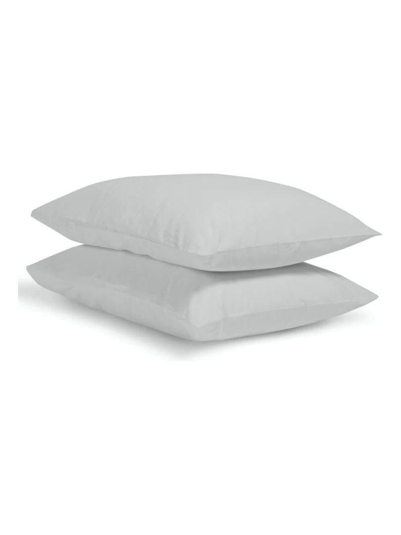 Bleu Câlin   Lot de 2 Taies d'oreiller unies Percale de coton 80 fils/cm²   Gris clair