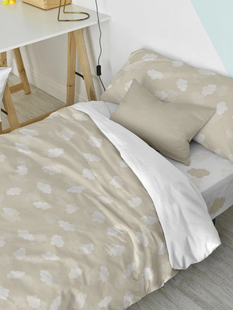 Parure housse de couette 2 pièces Clouds "Happyfriday"   Beige
