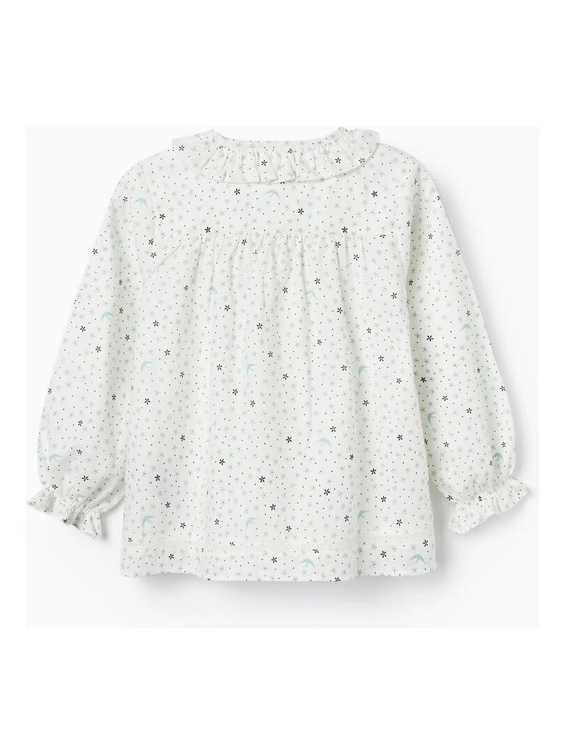 Blouse en sergé de coton à motif pour fille 'Flowers & Birds' manches longues SPRING BEGINS Bleu clair