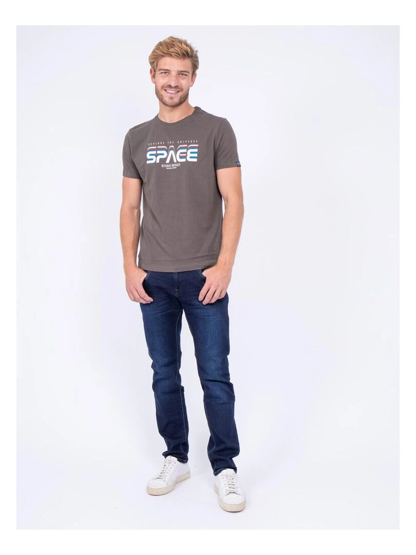 T shirt col rond pur coton JAMULO   Kaki