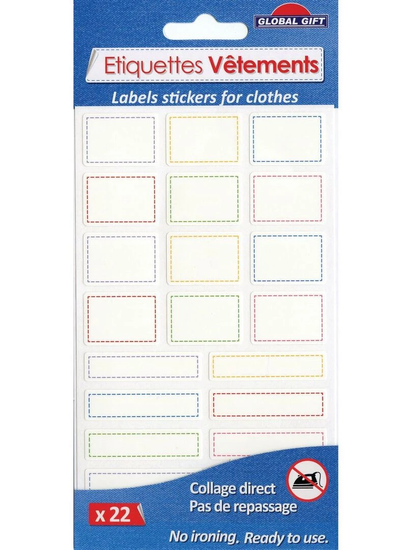 22 Etiquettes textiles Unies Non thermocollantes 2 formats N/A