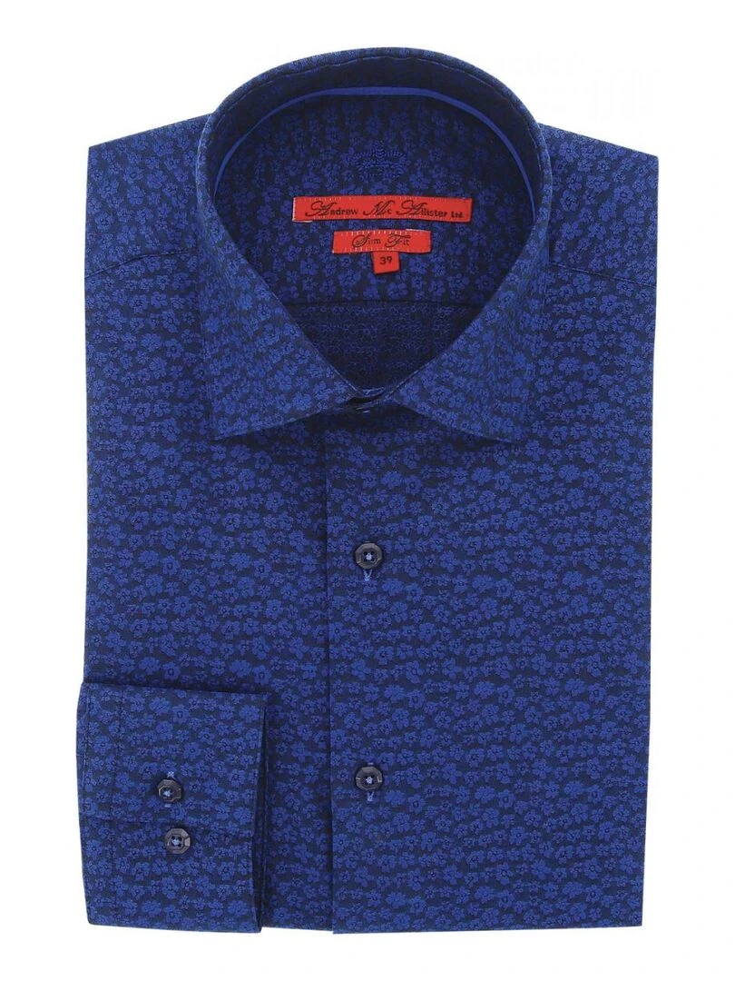 Chemise cintrée tissu à motifs FLOWER Bleu